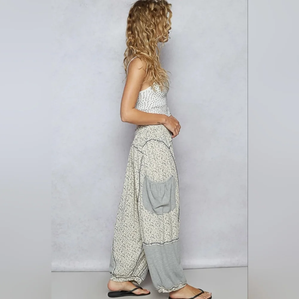 POL Cream & Gray Floral Patchwork Joggers - Picture 5 of 5